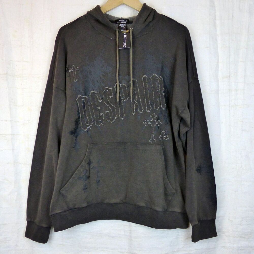 Social Collision Hoodie Men S Despair Mall Goth Cross Graphic Emo Y2K Grunge NWT